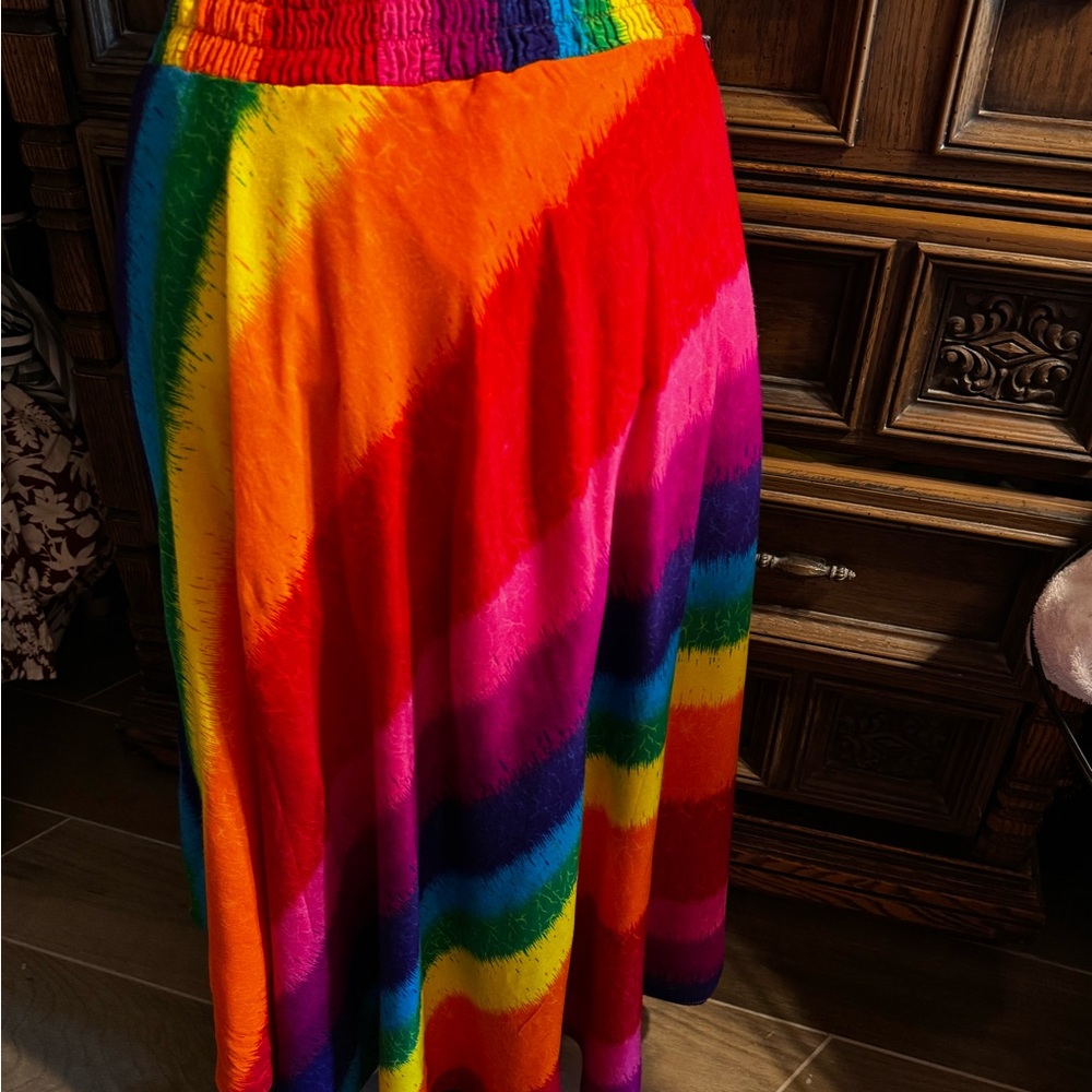 Rainbow Striped A-Line Maxi Skirt - Multicolor